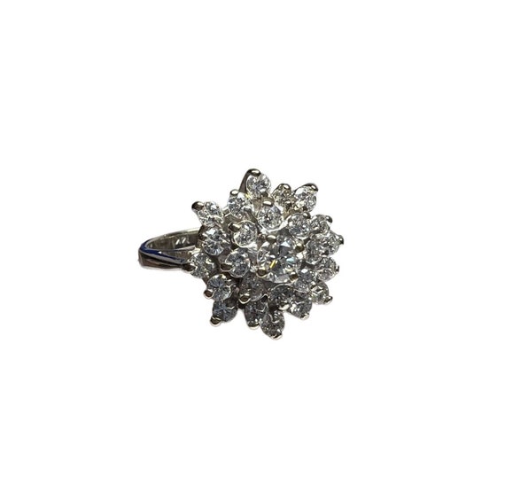 14K White Gold Diamond 1.00Ct Cluster Vintage Coc… - image 1