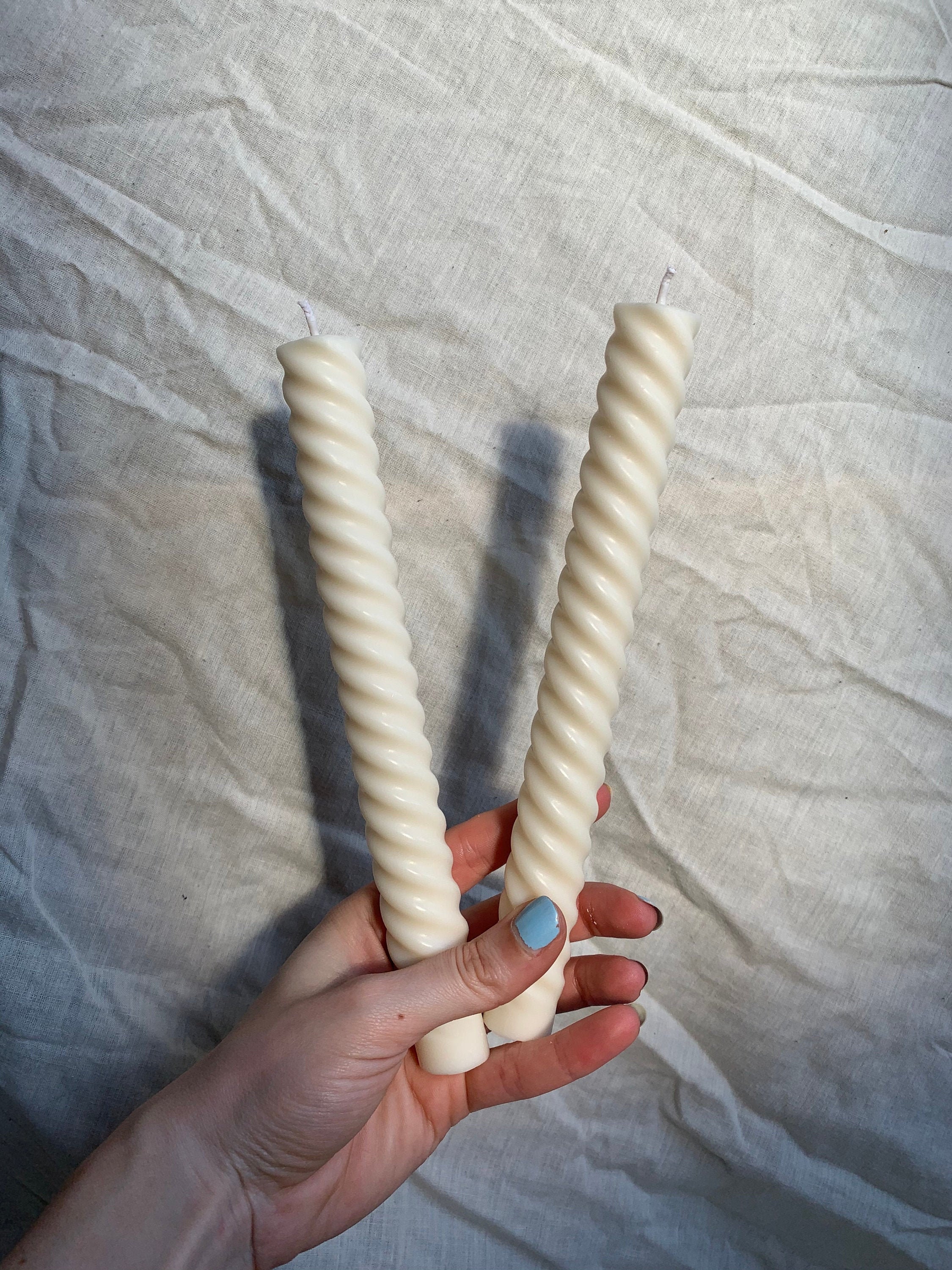 Neutral twist candle // Spiral taper candle // Twisted dinner Etsy