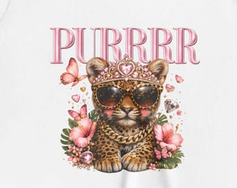 Purrrr Cat Crown Tee | Youth Short Sleeve Tee, Floral Glitter Kitten
