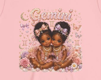 Gemini Twin Girls Zodiac Tee | Luxury Watercolor Celestial Shirt