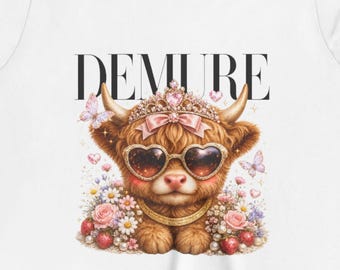 Demure Highland Cow Heart Sunglasses T-Shirt | Floral HighLand CowYouth Tee