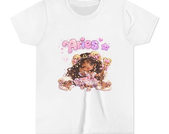 Aries Girl Illustration Youth Tee | Cute Zodiac Kids Shirt