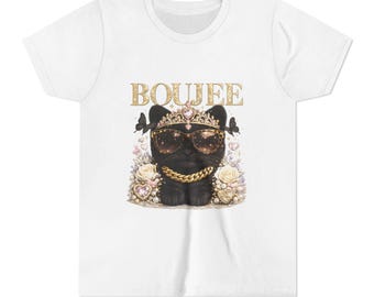 Boujee Black Panther Youth Tee | Crowned Animal Portrait, Gold Chain Graphic