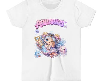 Aquarius Kawaii Zodiac Kids Tee | Youth Short Sleeve Tee
