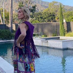 70s Vintage Purple Fringed Suede Vest | Festival VTG Waistcoat Leather