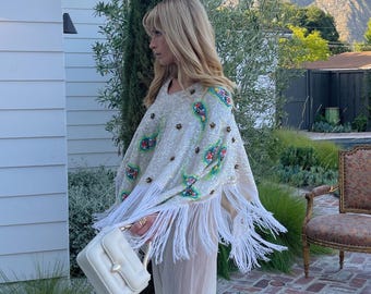 60s Vintage Rare Valentina Sequin Poncho Fringe Style VTG