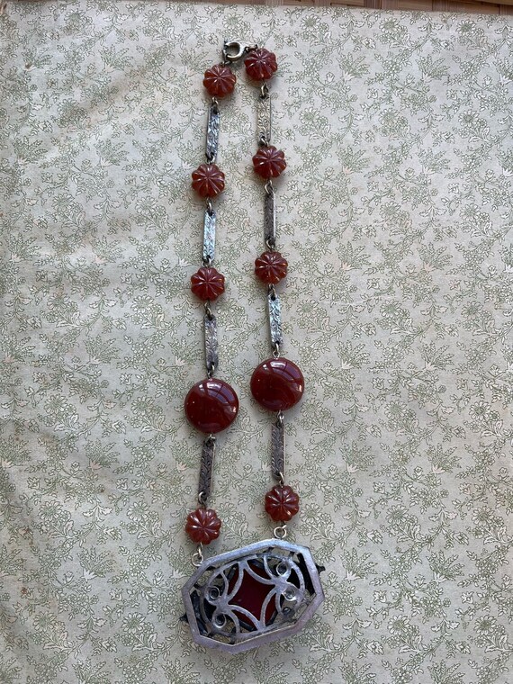 Art Deco 1920s Carnelian Style Necklace - image 3