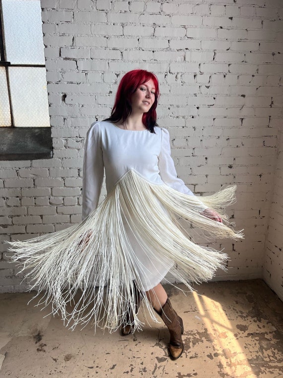 1970s Carwash Fringe Crepe Dress Rare