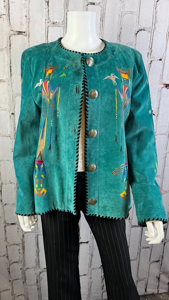 Vintage Char Suede Hand Painted Jacket Concho But… - image 3