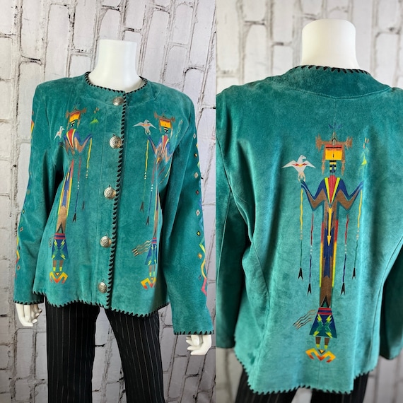 Vintage Char Suede Hand Painted Jacket Concho But… - image 1