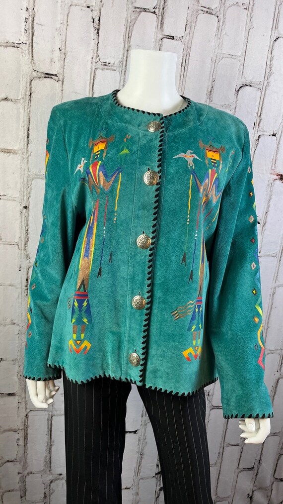 Vintage Char Suede Hand Painted Jacket Concho But… - image 2