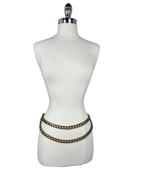 Vintage Donna Karan DKNY Brass Leather Chain Belt