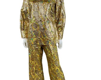 1960s Gold Lame Brocade Paisley Set