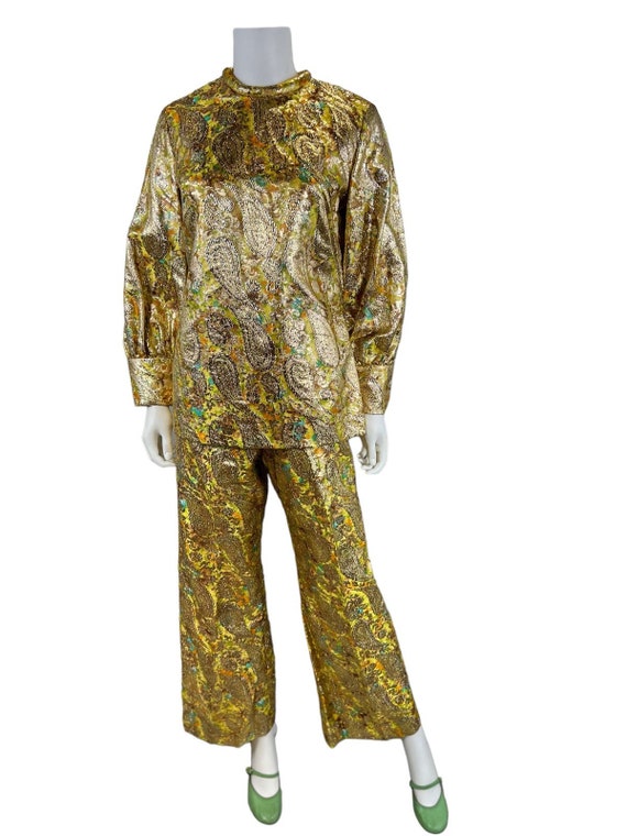 1960s Gold Lame Brocade Paisley Set