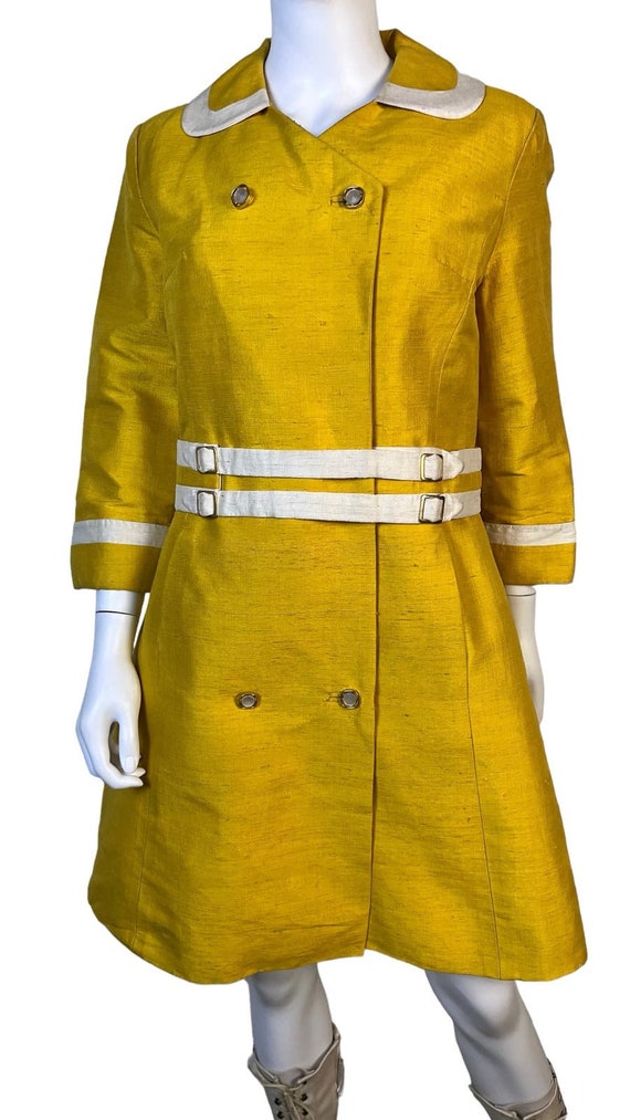 Rare 1960s Mod Canary Yellow Thai Silk Coat/Dress - image 2