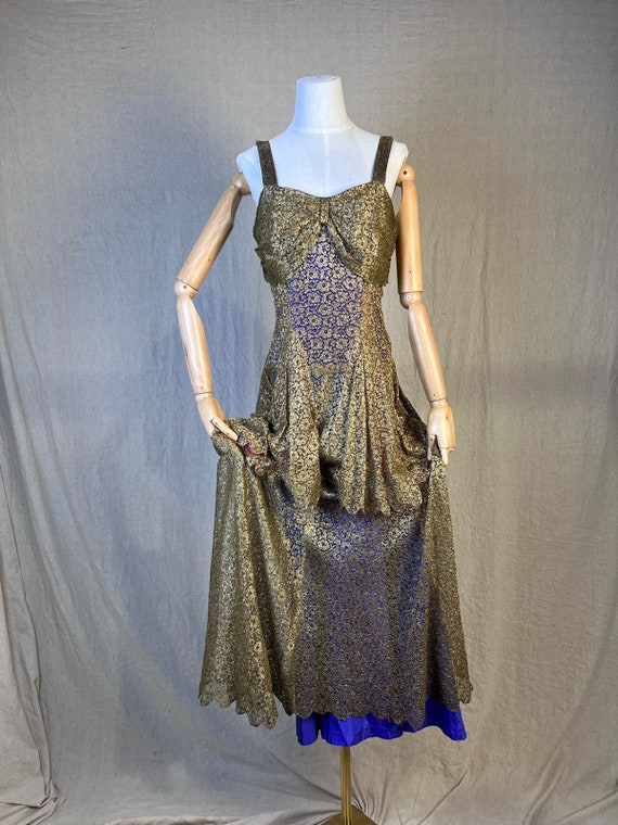 Rare 1930s Gold Lamé Lace Evening Gown - image 5