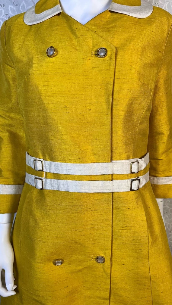 Rare 1960s Mod Canary Yellow Thai Silk Coat/Dress - image 7