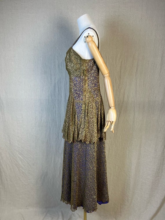 Rare 1930s Gold Lamé Lace Evening Gown - image 3