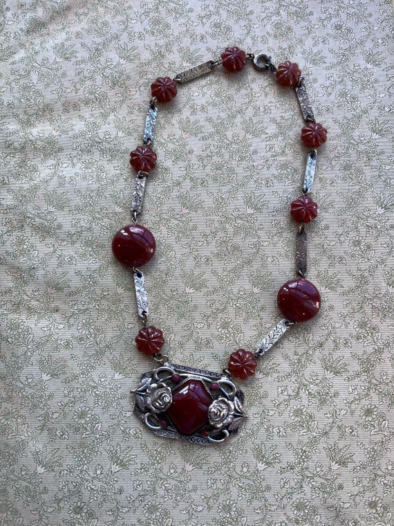 Art Deco 1920s Carnelian Style Necklace - image 1