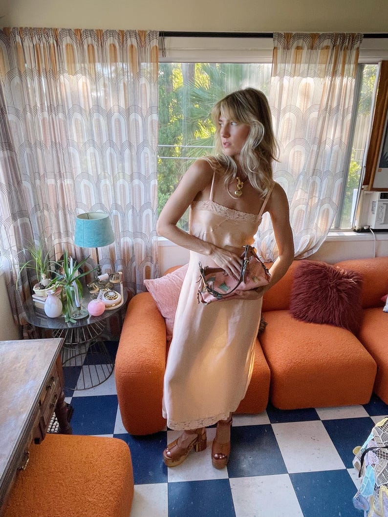 boudoir style silk lingerie pink dress vintage