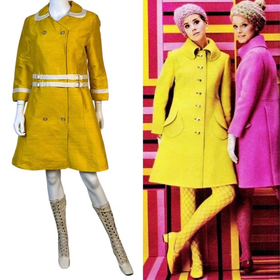 Rare 1960s Mod Canary Yellow Thai Silk Coat/Dress - image 1