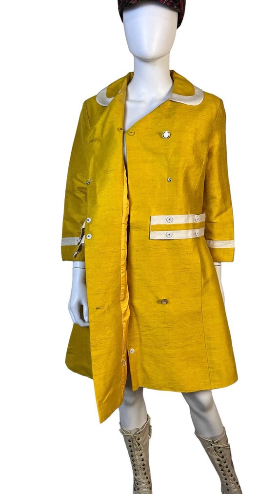 Rare 1960s Mod Canary Yellow Thai Silk Coat/Dress - image 8