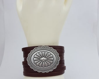 Genuine Leather Cuff with Silver Concho