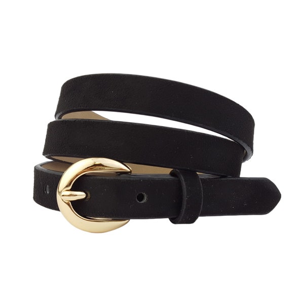 Microfiber Suede Belt w. Classic Gold Buckle