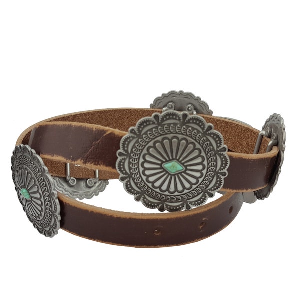 Western Genuine Distressed Leather belt with conchos