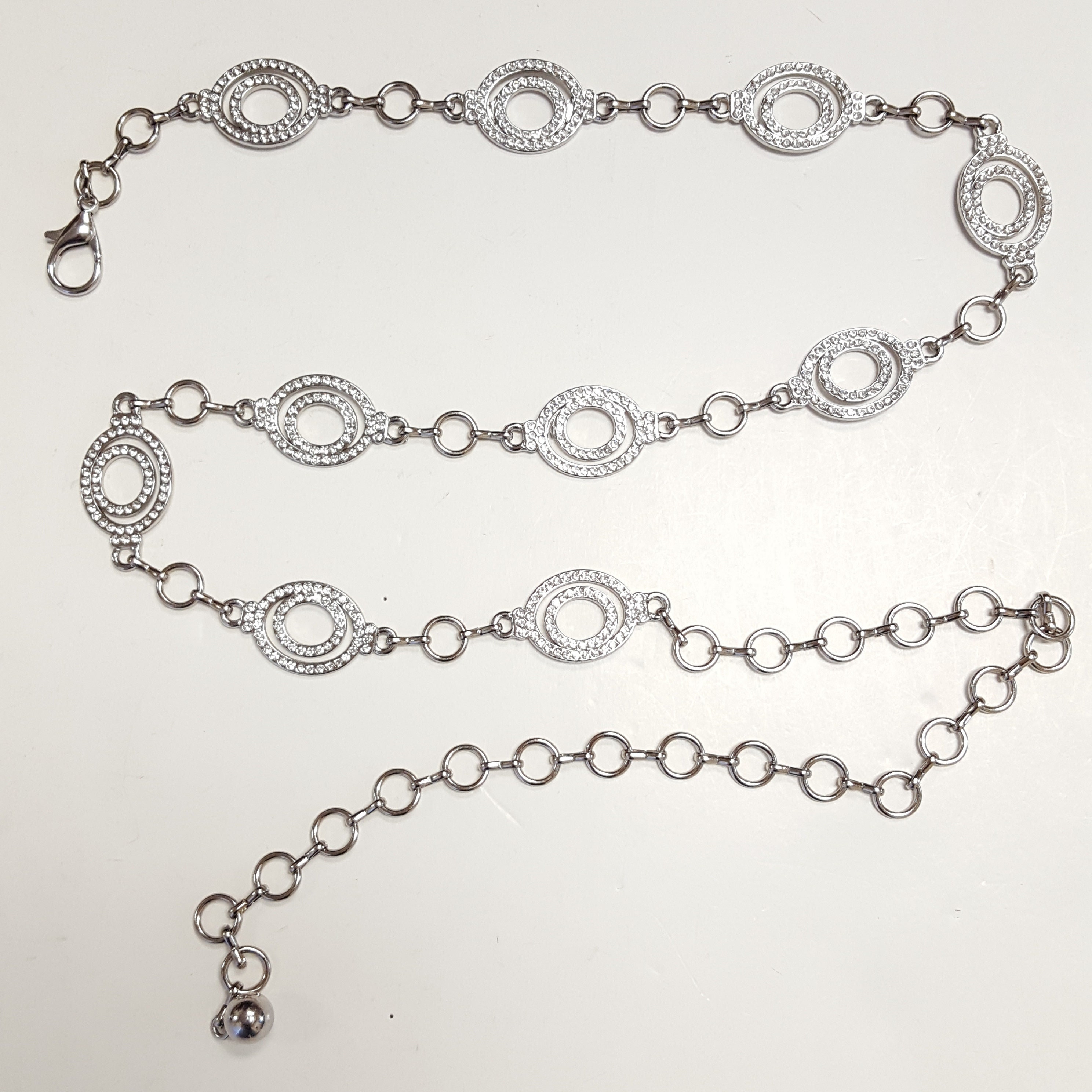 Women's Rhinestone Double Ring Chain Link Belt