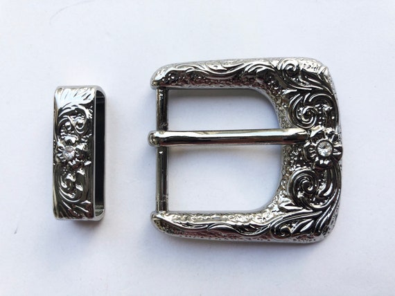 Sterling Silver Finish Western Buckle and Loop set 