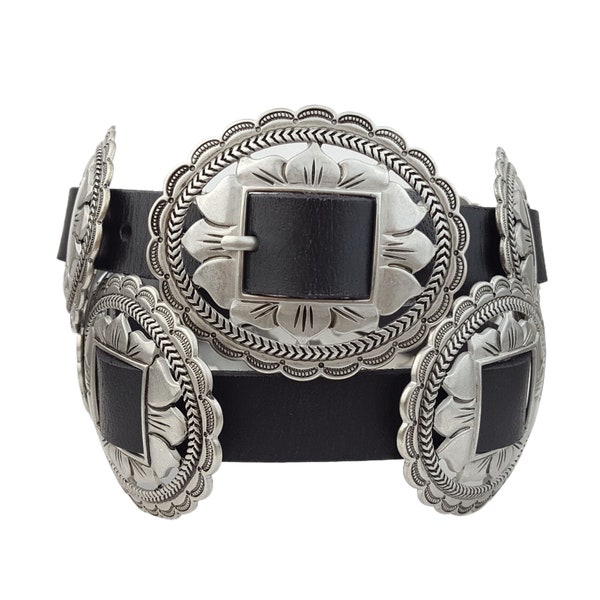 Cowhide Concho Eyelet Belt Black main image 0