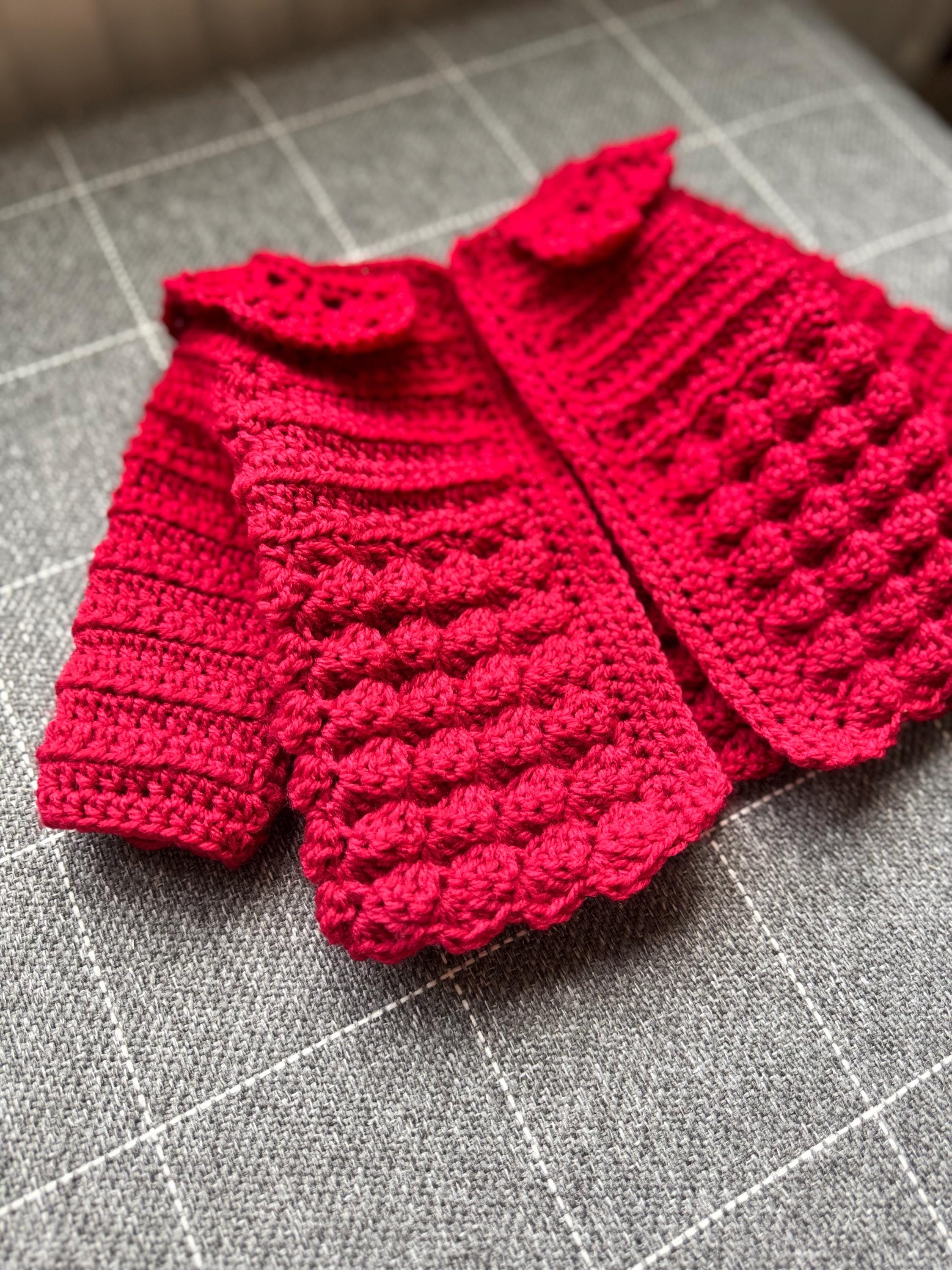 Handmade Crochet Baby Girl Cardigan, Peter Pan Collar, Christmas Outfit (Made to Order)
