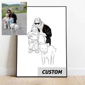 Portrait with Dog, Custom Family Portrait, Family Illustration, Portrait from Photo, Pet Lover Gift, Cartoon Portrait, Faceless Portrait