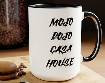 Mojo Dojo Casa House Coffee Mug Big Size 15 oz. Black and White Two-Tone Coffee Mug