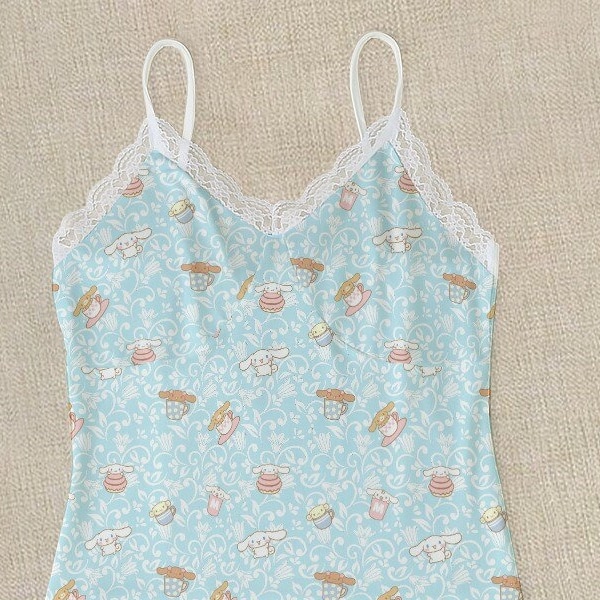 Cinnamoroll Pastel Blue Summer Short Pajamas With Lace Edge