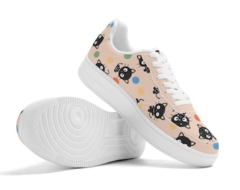 Chaussures Chococat pour femmes, baskets basses en cuir blanc kawaii chat
