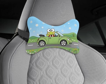 Oreiller d'appui-tête de voiture Keroppi | Oreiller de cou de voiture grenouille kawaii
