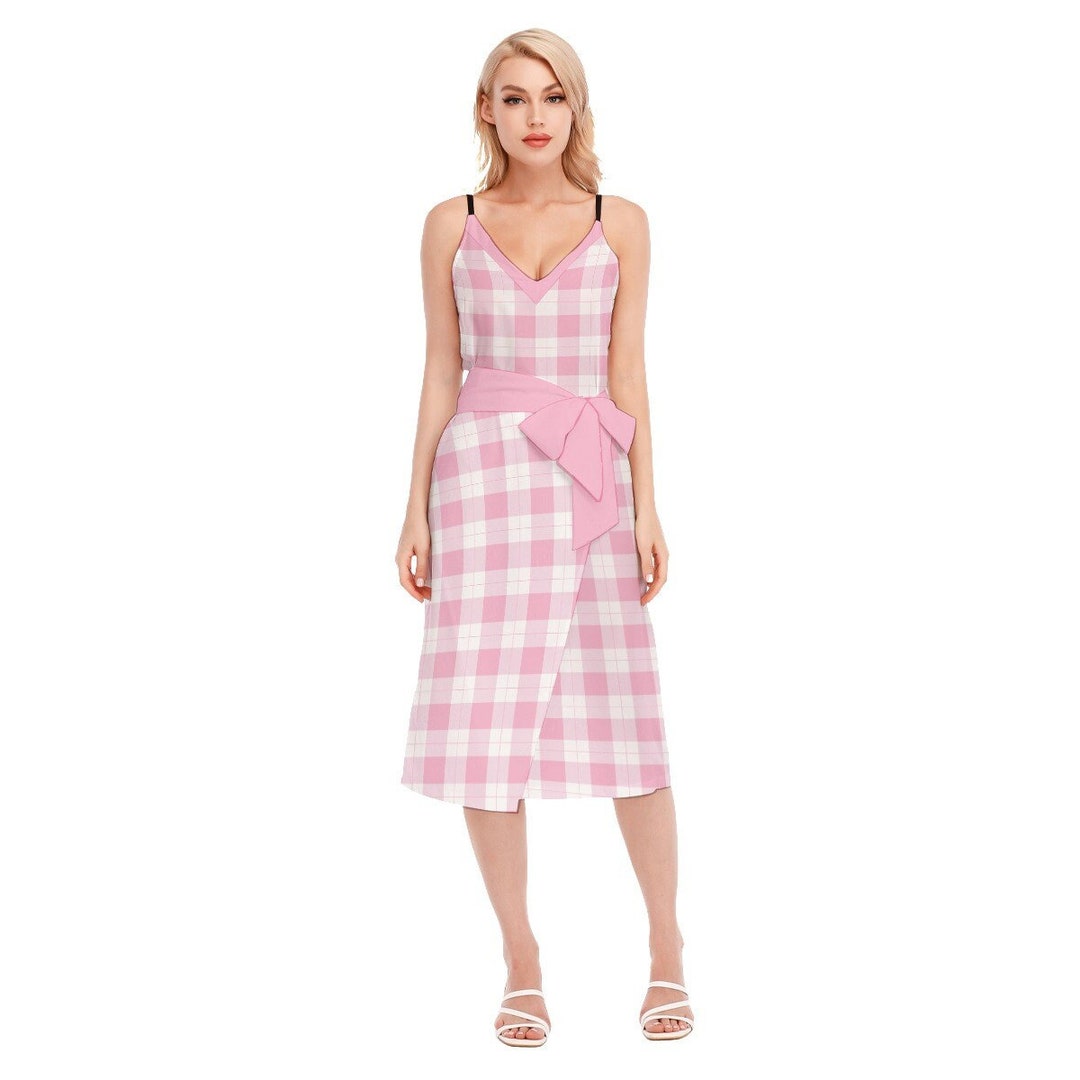 Pink Plaid Women's Vneck Cami Dress With Pink Waist Band Etsy