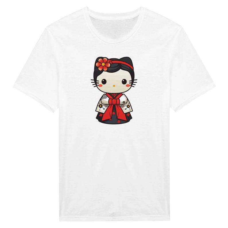 Korean Hanbok Hello Kitty T-shirt in 100% Cotton White