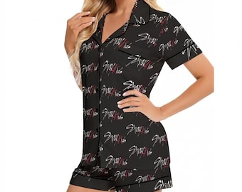 Stray Kids Pajamas Women's Imitation Silk Pajama Set With Short Sleeve