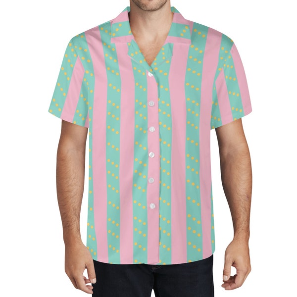 Camisa casual hawaiana para hombre de playa rosa y verde