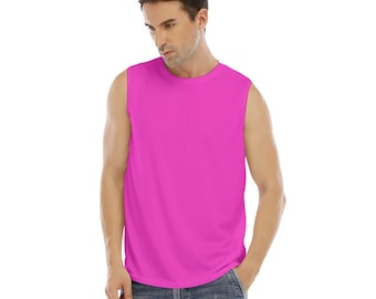 Hot Pink Men's Tank Top - Crew Neck Tank Top