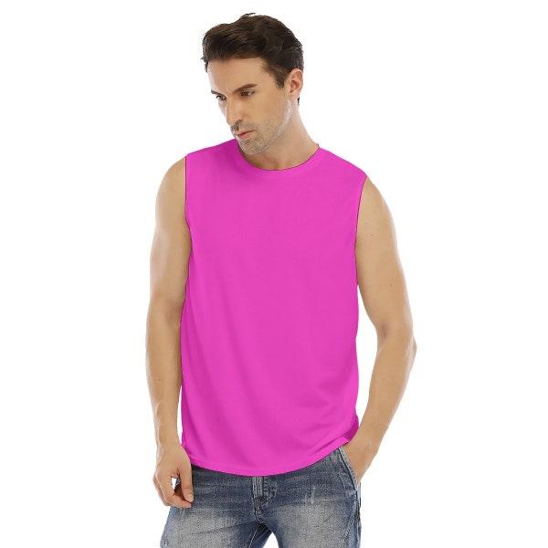 Hot Pink Men's Tank Top - Crew Neck Tank Top