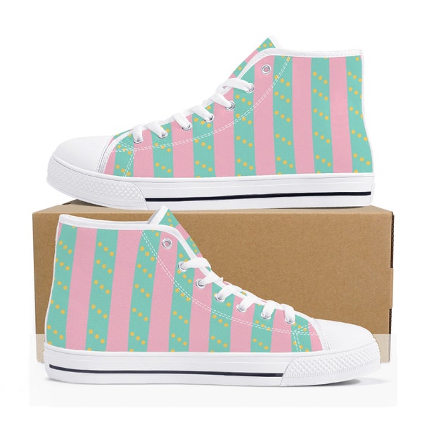 Chaussures montantes roses et turquoises pour femmes en toile