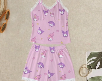 My Melody Damen Cami Home Suit mit Spitzenrand