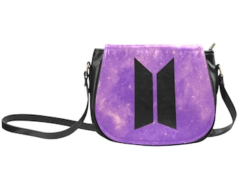 BTS Crossbody Small Saddle Bag Purple and Black BTS Logo Mini Bag