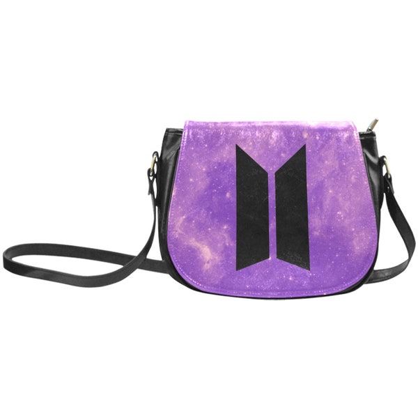 BTS Crossbody Small Saddle Bag Purple and Black BTS Logo Mini Bag
