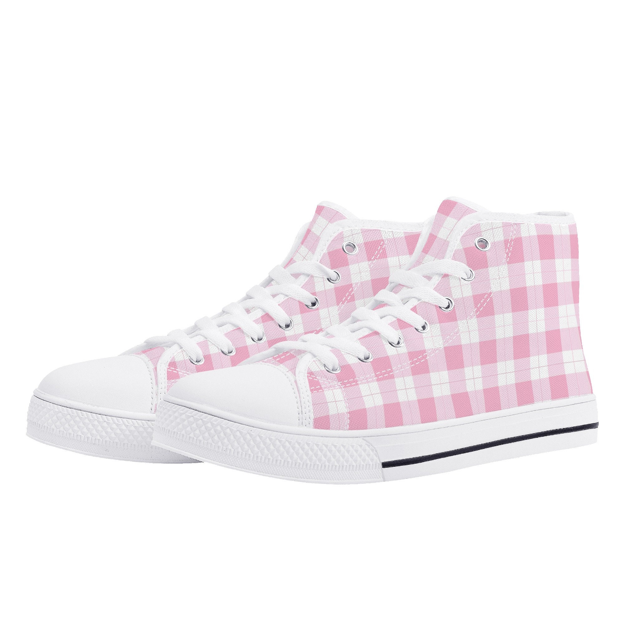 Pink Plaid Women s High Top Canvas Shoes Etsy