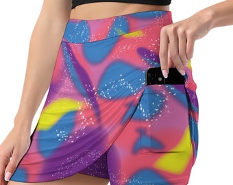 Retro Multicolor Skort with Pockets Bright Pink Tennis Skirt
